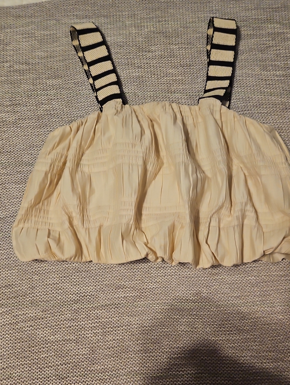 Zara Cream Ruched Crop Top with Black Striped Straps - Size Small